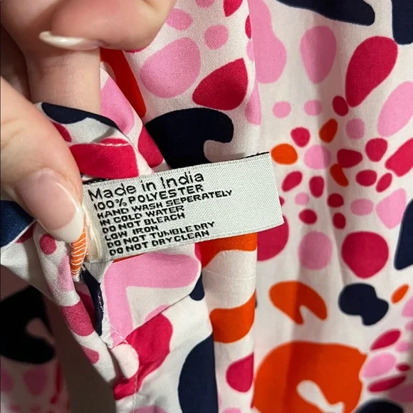 Buckhead Betties Pink and Orange Colorful Leopard Print V Neck Blouse Size Large - Picture 6 of 6